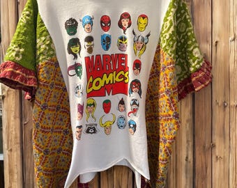 Marvel Comics Upcycled Kantha Flare Sleeve Top Small to XXL