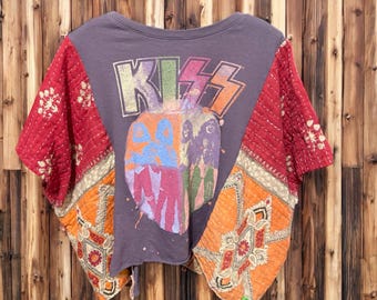 Kiss Upcycled Vintage Kantha Upcycled Tee Fits Small to XL
