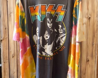 Kiss Tie Dye Upcycled Drop Shoulder Tee Oversized Fits Small to XXL