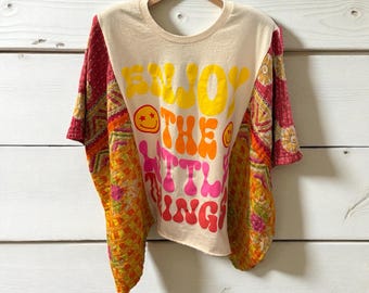 Enjoy Upcycled Vintage Kantha Upcycled Tee Fits Small to 3X Super Oversized