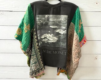 Monet Upcycled Vintage Kantha Upcycled Tee Fits Small to XXL Super Oversized