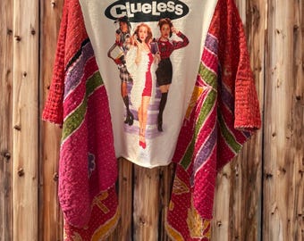 Clueless Upcycled Vintage Kantha Quilt Butterfly Poncho Free Size One Size Fits Most