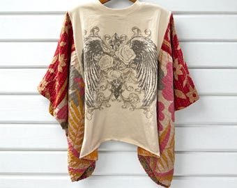Angel Upcycled Vintage Kantha Upcycled Tee Fits Small to XXL Super Oversized
