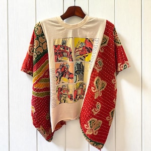 Transformers Upcycled Vintage Kantha Upcycled Tee Fits Small to XXL Super Oversized