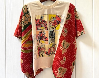 Transformers Upcycled Vintage Kantha Upcycled Tee Fits Small to XXL Super Oversized
