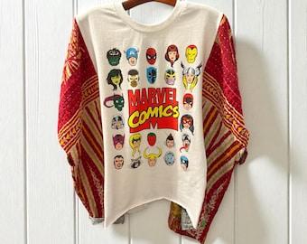 Marvel Comics Upcycled Vintage Kantha Upcycled Tee Fits Small to XXL Super Oversized