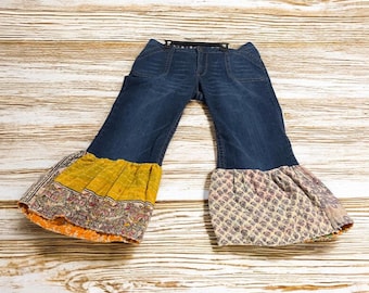 Miranda Upcycled Kantha Ruffled Crop Jeans Fits Size 14