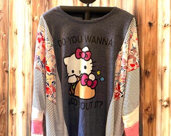 Taco Bout Kitty Upcycled Drop Shoulder Top Fits Small to XXL