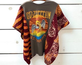 1975 Zeppelin Upcycled Vintage Kantha Upcycled Tee Fits Small to 3X