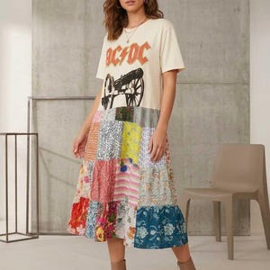 AC/DC Upcycled Patchwork Dress One Size Fits an Small to XXL