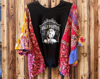 Dolly The American Original Upcycled Kantha Flare Sleeve Top Fits a Small to XXL