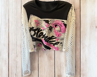 Blondie Upcycled White Mesh Top XSmall to Large OVERSIZED
