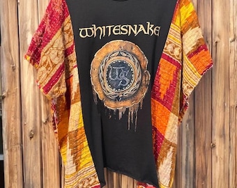 Whitesnake Upcycled Vintage Kantha Short Sleeve Poncho One Size Fits Small to XXL