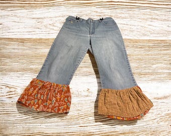 Shania Upcycled Kantha Ruffled Crop Jeans Fits Size 14