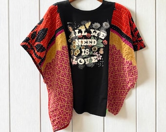 Love Upcycled Vintage Kantha Upcycled Tee Fits Small to XXL