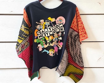 Cartoon Network Upcycled Vintage Kantha Upcycled Tee Fits Small to XXL Super Oversized