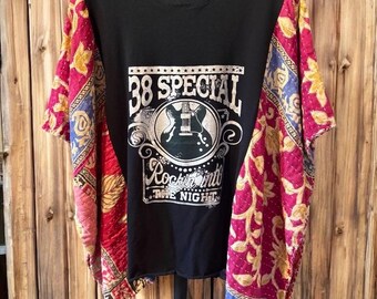 38 Special Upcycled Vintage Kantha Short Sleeve Poncho  One Size Fits A Small to XXL