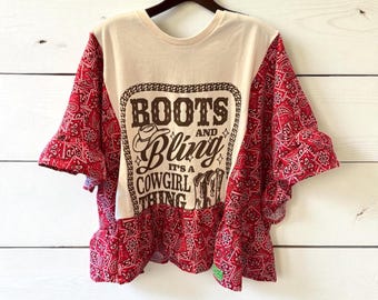 Boots and Bling Upcycled Tee Doll Baby One Size Fits a Large to XXL  Oversized
