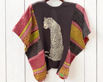 Leopard Kantha Upcycled Vintage Kantha Upcycled Tee Fits Small to XXL
