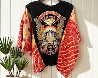 Wildly Grateful Upcycled Vintage Kantha Upcycled Tee Fits Small to 3X
