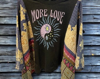 More Love Boho Butterfly Upcycled Tee Poncho