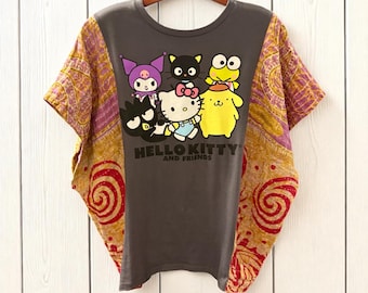 Hello Kitty Upcycled Vintage Kantha Upcycled Tee One Size Fits a Small to XL