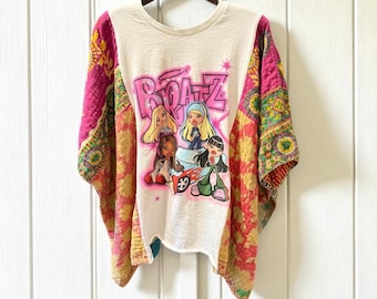 Bratz Upcycled Vintage Kantha Poncho Free Size One Size Fits Most