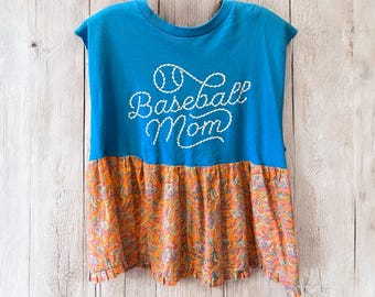 Baseball Mom Blue Ballerina Tee Sleeveless Fits a Small to Large