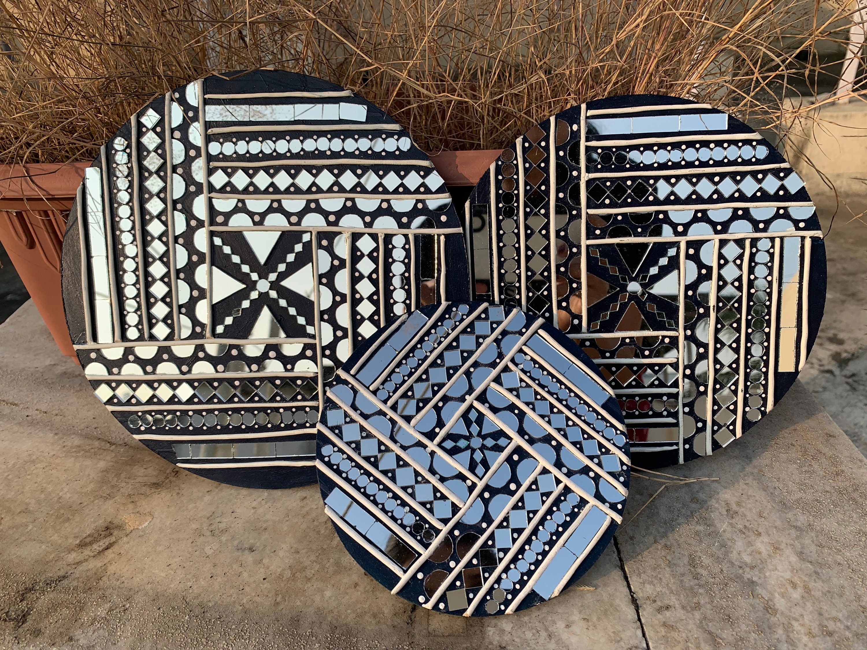 Wall Art, Combo 3 Plate Set, Lippan Art, Clay and Mirror Work , for