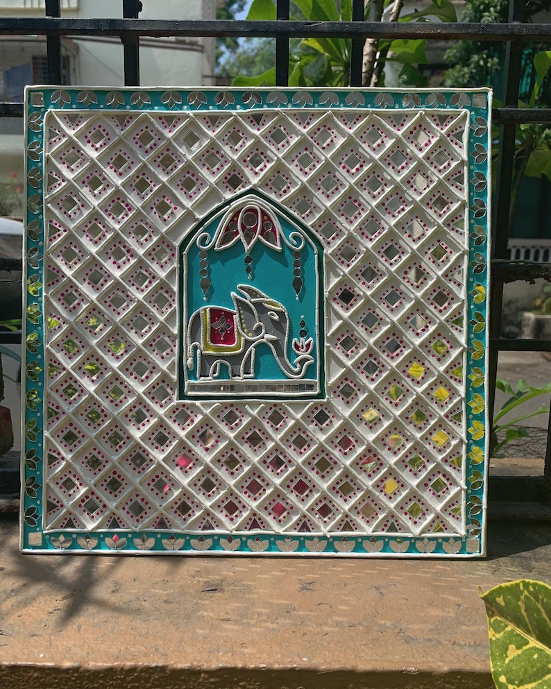 Buy Elephant Wall Lippan Art, Lippan Art, Clay and Mirror Art Online in