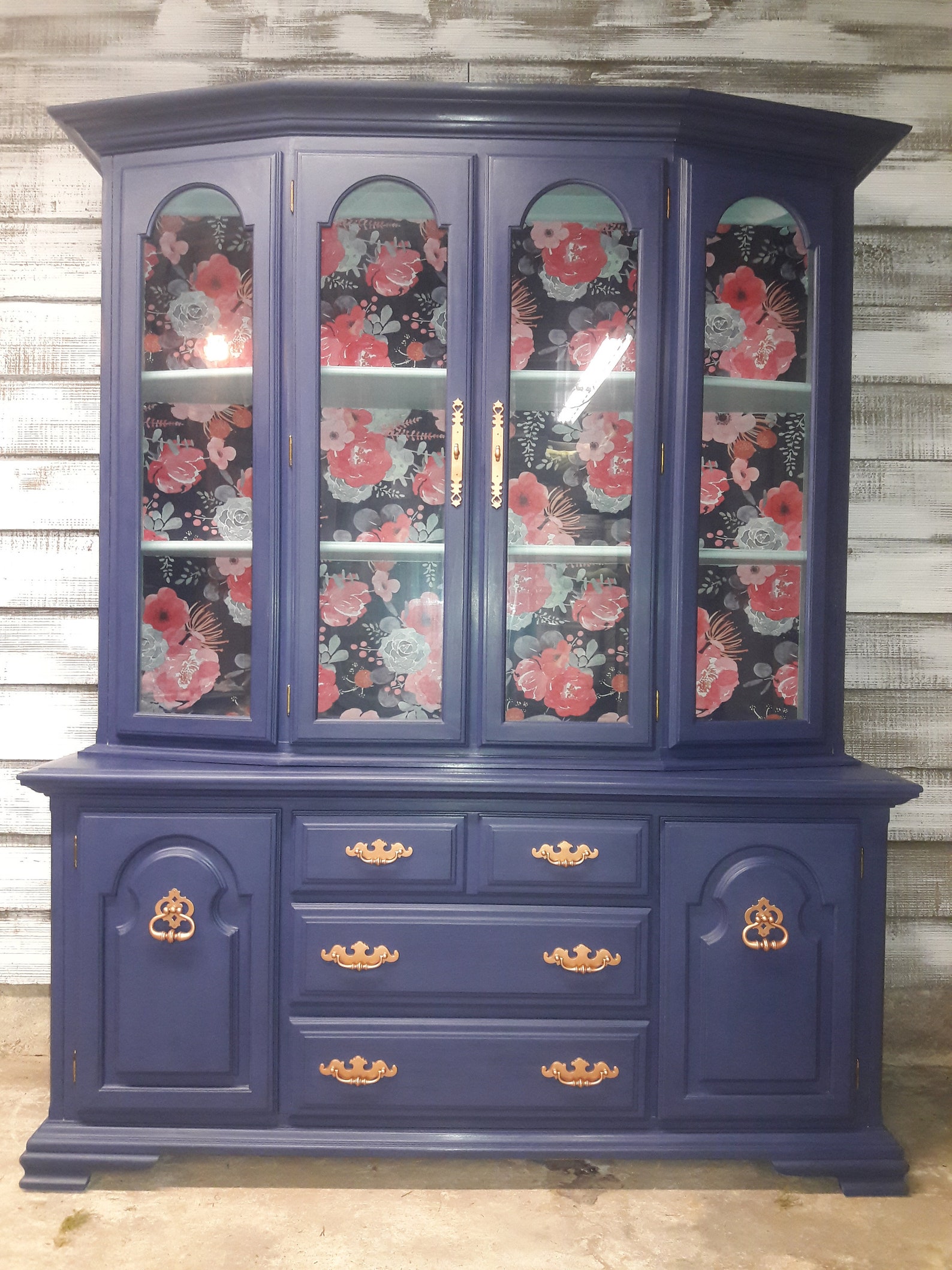 Navy blue buffet hutch Etsy