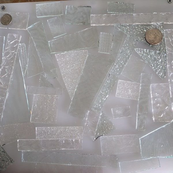 All Textured Clear Glass Scraps, 15+ Ounces of Stained Glass Scraps, Mosaics, Mosaic Supply