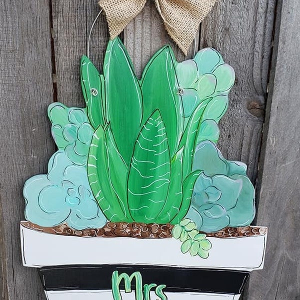 Succulent Potted Plant Teacher Door Hanger - School Sign - Personalized Large or Small Size Classroom Decor - Free Shipping