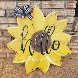 Sunflower Custom Door Hangers - Free Shipping - Custom Colors & Free Personalization -Year Round Generic Sunflower Wreath