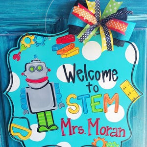 STEM Teacher Classroom Door Hanger And Mat - Free Shipping - Custom Colors and Personalization - Small or Large Size