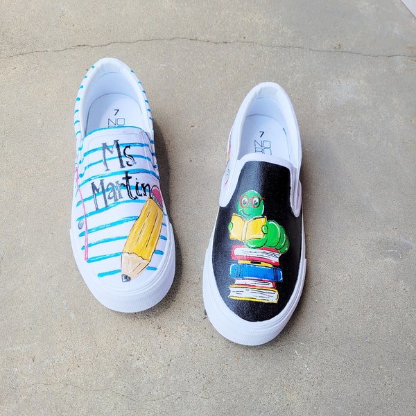 FREE Shipping - Custom Hand Painted Teacher Shoes - Personalized Canvas Shoes - Different Shoe Options Available