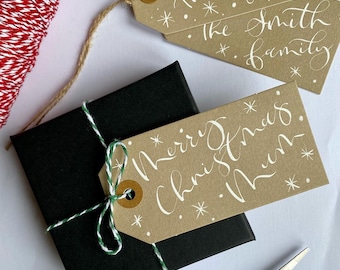 Personalised Christmas Calligraphy Gift Tags | Name Tags | Place Settings | Name Tags | Handmade Gift Tags | Kraft Brown Tags