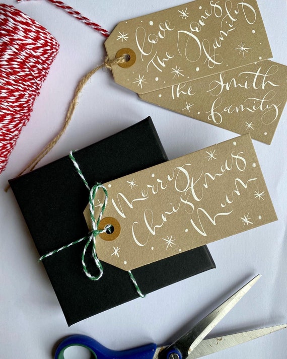 Personalised Christmas Calligraphy Gift Tags Name Tags Place Settings Name  Tags Handmade Gift Tags Kraft Brown Tags 