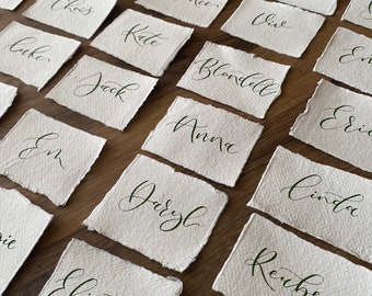 Cotton Rag Place Cards | Handwritten Calligraphy Place Cards | Name Cards | Wedding Place Cards | Torn Edge Place cards | Handmade Paper