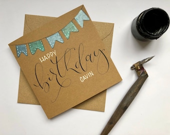 Bunting Card | Handmade Birthday Card | Personalised Birthday Card | Calligraphy Card | Happy Birthday | Modern Calligraphy