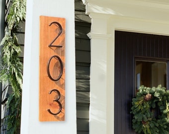 Modern Address Sign for House Vertical, Rustic House Numbers, Cedar Wood Number Sign, Floating House Numbers Plaque, Housewarming Gift