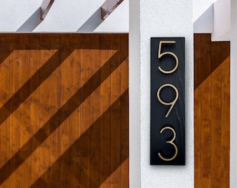Vertical House Number Sign, Modern Wood Address Plaque,  Personalized Stain and Color