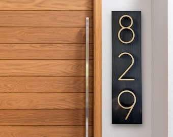 Gold Brass House Number Sign, Modern Vertical Address Plaque, New Home Gift, Personalized Gift, Housewarming Gift, Gift For Her, Blue Green