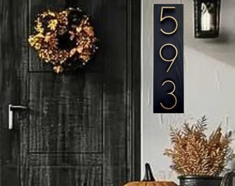 Personalized House Number Sign, Solid Wood Vertical Address Plaque, Customizable Porch Decor