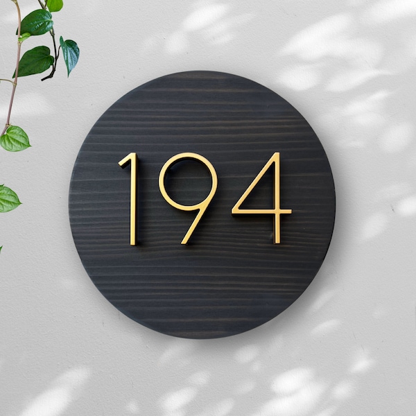 Circle House Number Sign, Round Wood Porch Sign, Circular Address Plaque, Modern Numbers, Lake House Beach Cottage Sign