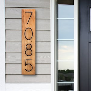 Modern Wood Vertical House Number Sign, Mid Century Address Plaque, Floating House Numbers, Rustic Modern Farmhouse Fall Porch Sign
