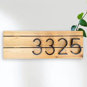 Modern House Number Sign, Housewarming Gift, New Home Gift, Address Sign for House, Cedar Wood, Address Plaque, Horizontal Home Address Sign