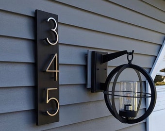 Black House Numbers on Wood, Modern House Number Sign, Metal House Numbers, Modern Address Sign, Wood Address Plaque, In Laws Gift