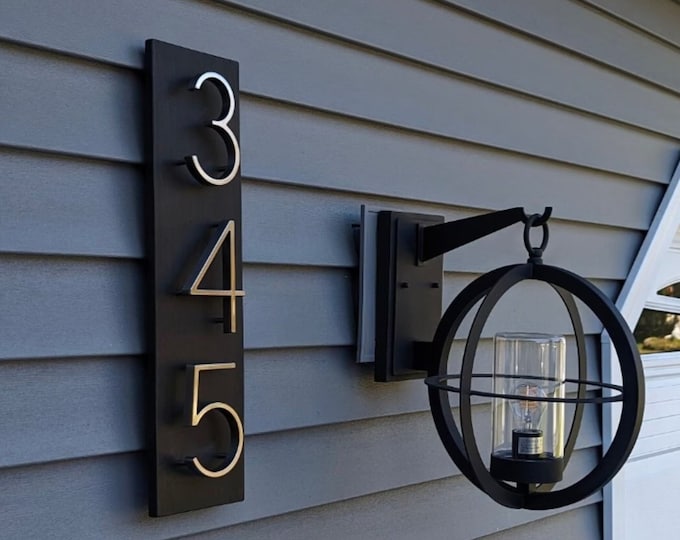 Black House Numbers on Wood, Modern House Number Sign, Metal House Numbers, Modern Address Sign, Wood Address Plaque, In Laws Gift, Vertical