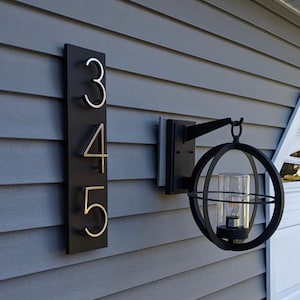 Black House Numbers on Wood, Modern House Number Sign, Metal House Numbers, Modern Address Sign, Wood Address Plaque, In Laws Gift Ebony (Black)